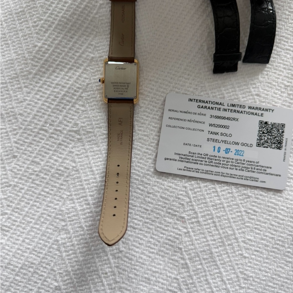 Cartier 18k yellow gold LADIES Tank Solo Brown Leather Strap Tank Watch Small - Picture 8 of 10